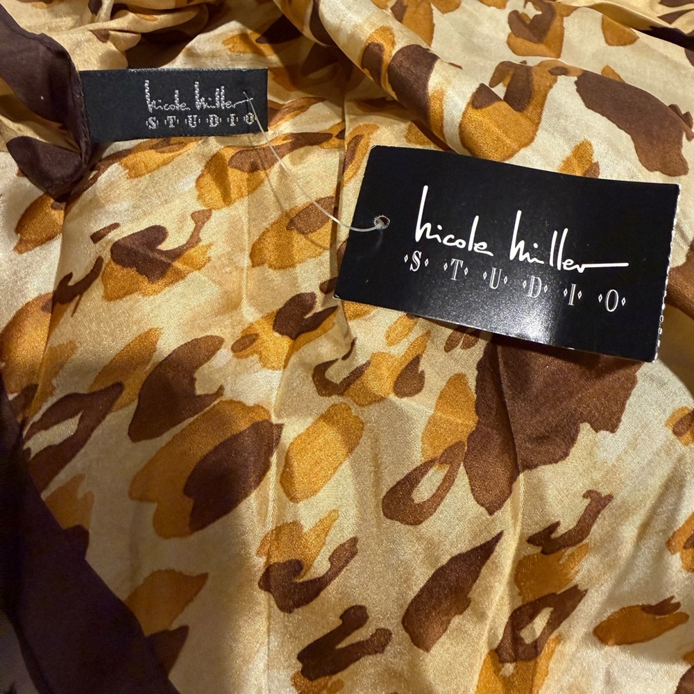 Nicole Miller Studio Brown and Tan Animal Print Silk Scarf - Picture 4 of 6